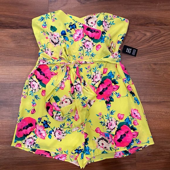 Express Pants - Express Strapless Yellow Floral Romper Size 14, detachable belt NWT